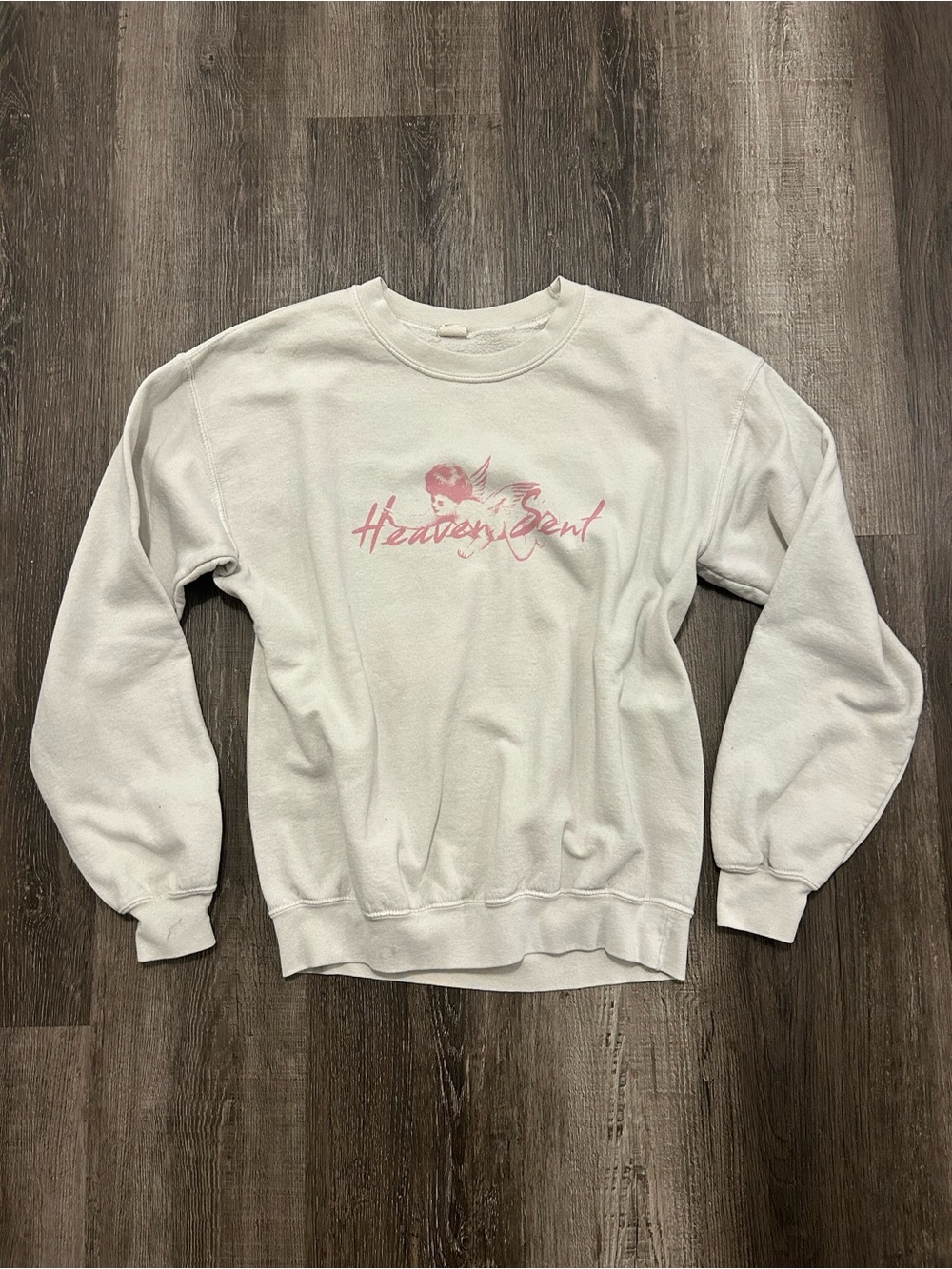 VTG Urban Outfitters Cream Pink Graphic "Heaven Sent" Angel Crewneck Sweatshirt